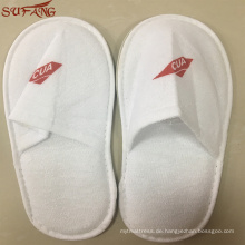 Printed Hotel und Club Logo dicke EVA-Sohle gestrickt Baumwolle weiß billige Fluggesellschaft Slipper